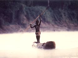 Fishermen in Piroge on Omo River in Ethiopia